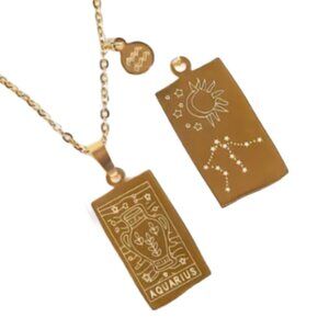 Aquarius Zodiac Pendant Necklace 18K Gold Electro-Plated Stainless Steel - Gold
